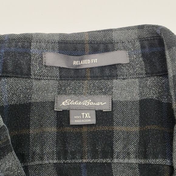Eddie Bauer Shacket Men's XLT Grey Plaid Button Up Shirt Jacket Flannel Cotton - Picture 3 of 7